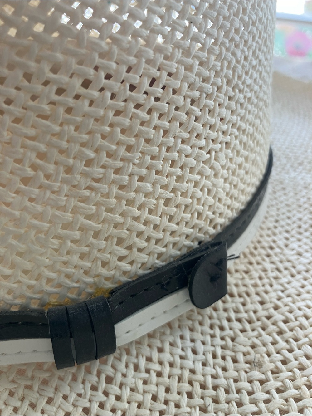 Woven Straw Fedora Hat in Cream with Black Trim - Picture 2 of 5